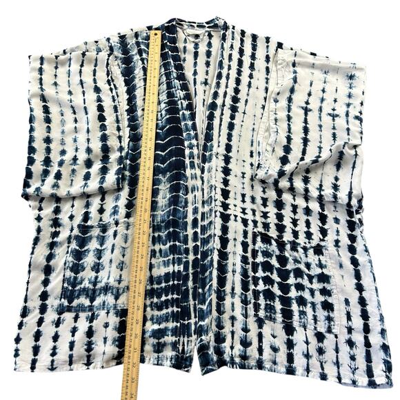 Style Park 1 Kimono One Size Blue White Pockets Single Button Closure Cover Up - Picture 12 of 12